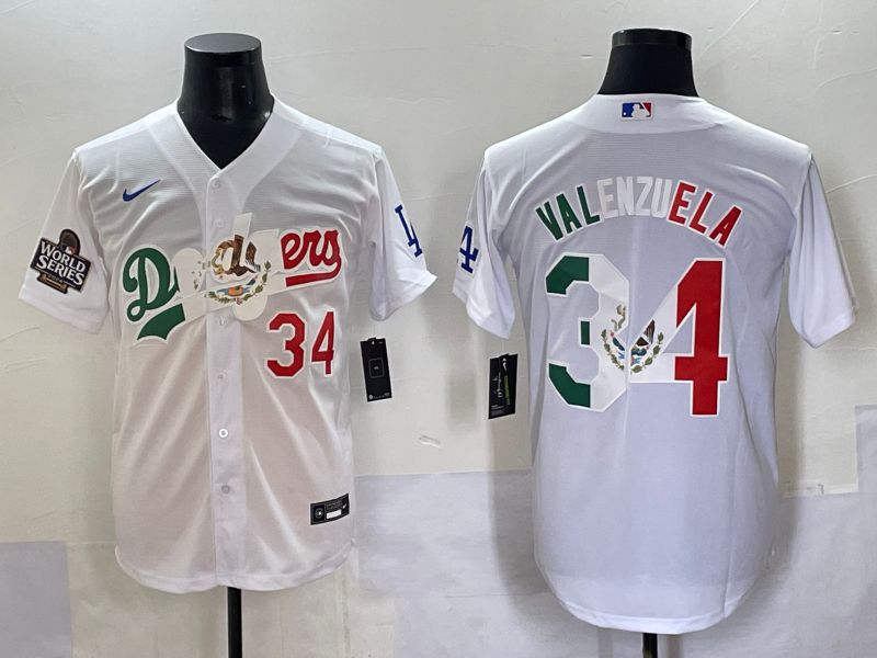 Men 2025 Los Angeles Dodgers 34 Valenzuela White Nike MLB Jersey style 7033